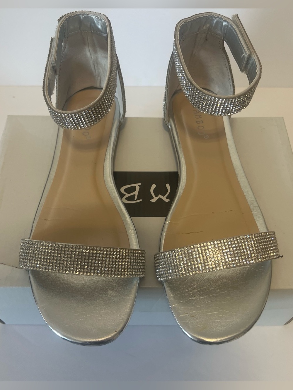 BAMBOO Silver Rhinestone Ankle-Strap Sandals